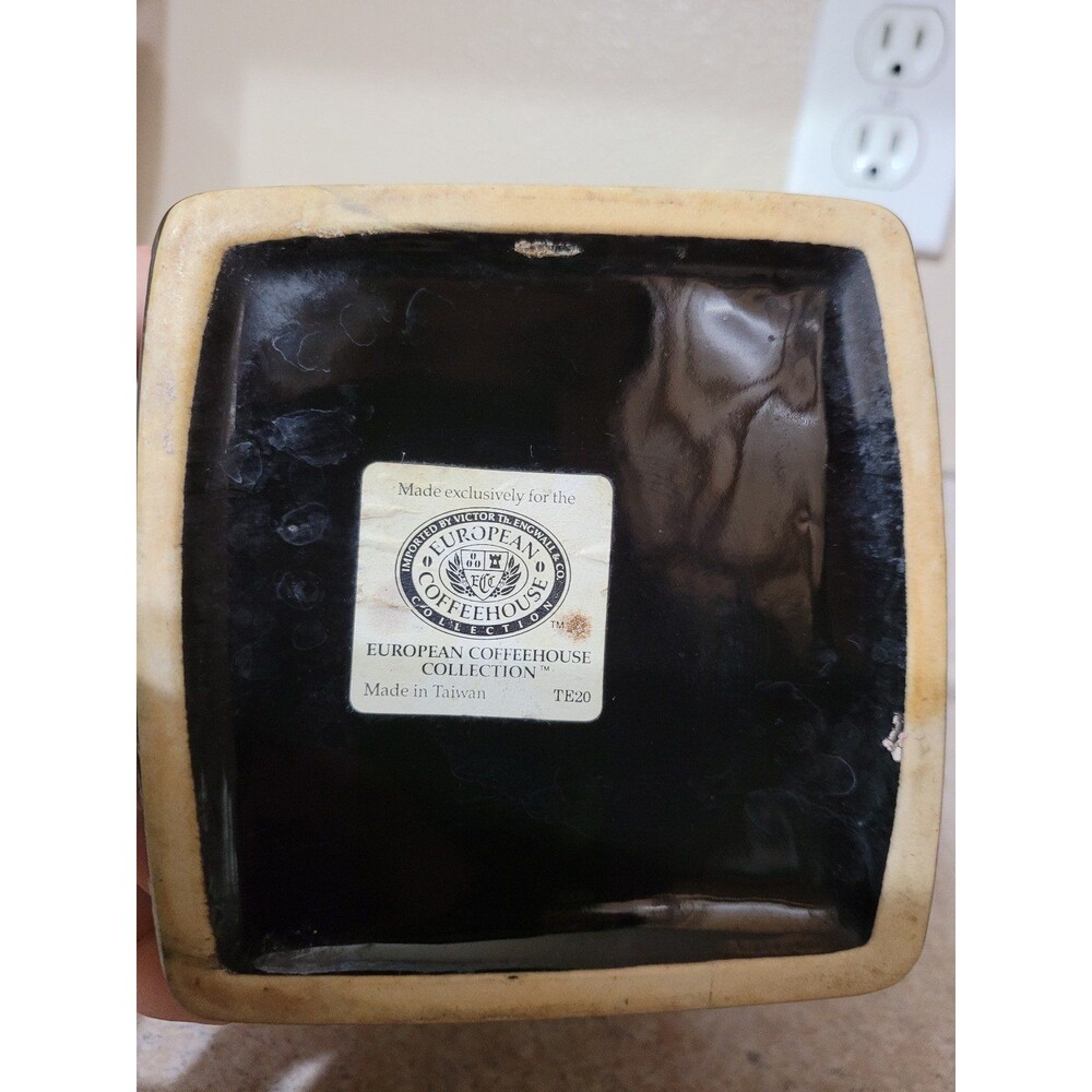 Vintage European Coffee House Collection Canister Black Ceramic Gold Trim - Picture 6 of 10